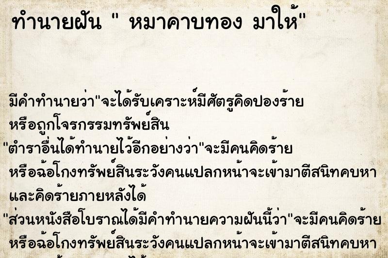 ทำนายฝัน  หมาคาบทอง มาให้